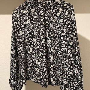 Banana Republic Mock Neck Floral Balloon Sleeve Top